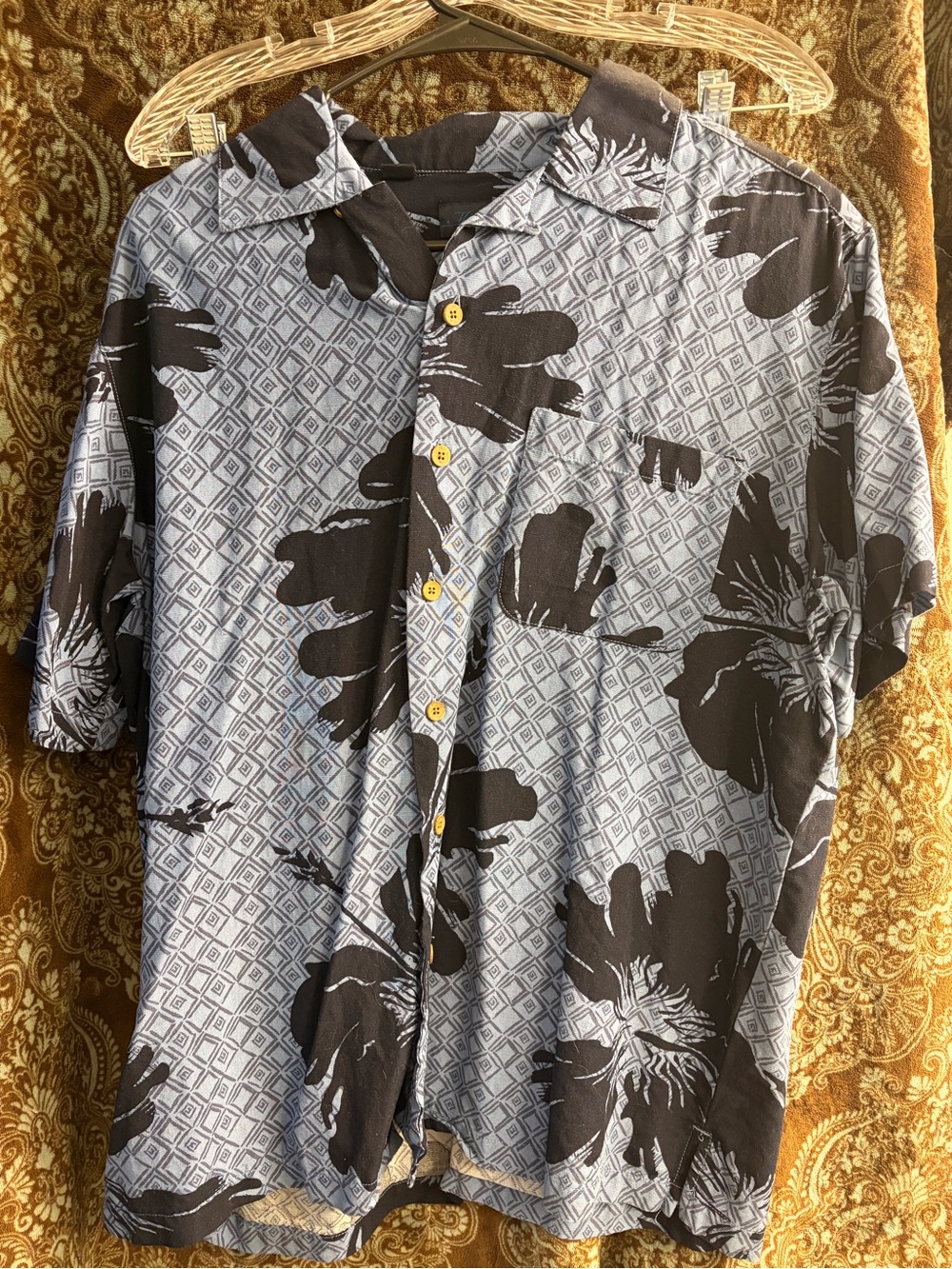 Men's Blue Floral Short Sleeve Button-Up Shirt
